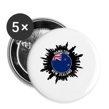 Hamilton Skyline New Zealand Flag Souvenir de voyage - Lot de 5 grands badges (56 mm) - blanc - Devant