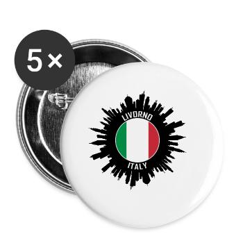 Livorno Skyline Italy Flag Travel Souvenir - Buttons large 2.2''/56 mm (5-pack) - white - Front
