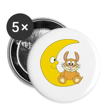 HASE - MOND - TIER - KIND - BABY - Buttons groß 56 mm (5er Pack) - Weiß - Vorne