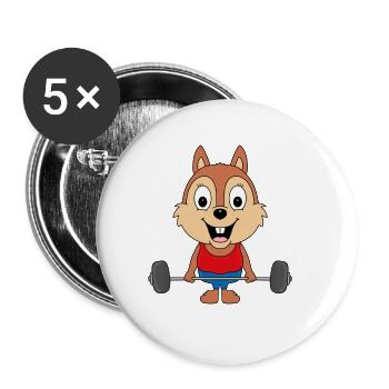 EICHHÖRNCHEN - FITNESS - BODYBUILDING - SPORT - Buttons groß 56 mm (5er Pack) - Weiß - Vorne