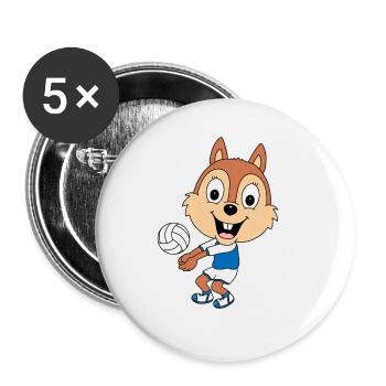 VOLLEYBALL - SPORT - EICHHÖRNCHEN - TIER - KIND - Buttons groß 56 mm (5er Pack) - Weiß - Vorne