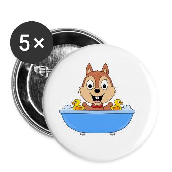 EICHHÖRNCHEN - BADEWANNE - TIER - TIERISCH - Buttons groß 56 mm (5er Pack) - Weiß - Vorne