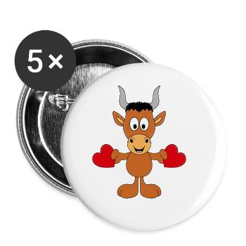 STIER - BULLE - HERZEN - LIEBE - LOVE - TIER - Buttons groß 56 mm (5er Pack) - Weiß - Vorne
