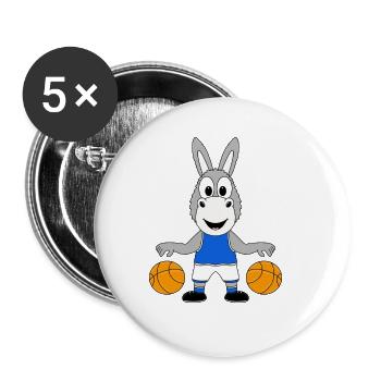 BASKETBALL - ESEL - TIER - KIND - BABY - TIERISCH - Buttons groß 56 mm (5er Pack) - Weiß - Vorne