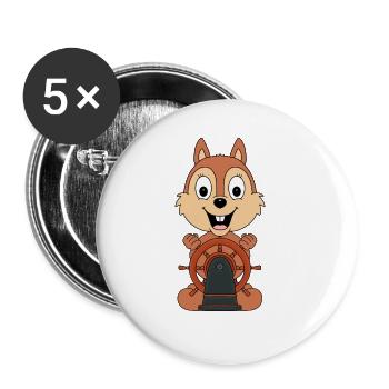 SEEMANN - KAPITÄN - BOOT - SCHIFF - EICHHÖRNCHEN - Buttons groß 56 mm (5er Pack) - Weiß - Vorne