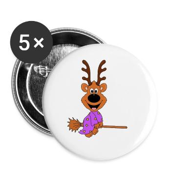REH - HEXE - HEXENBESEN - FLIEGEN - TIER - Buttons groß 56 mm (5er Pack) - Weiß - Vorne