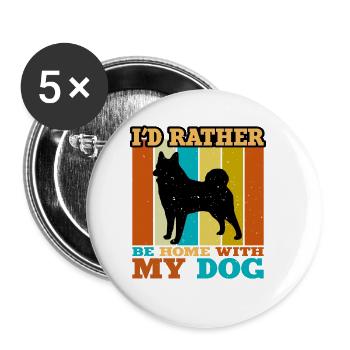 Schwarzer Norwegischer Elchhund Hund Silhouette Retro Sonne - Buttons groß 56 mm (5er Pack) - Weiß - Vorne