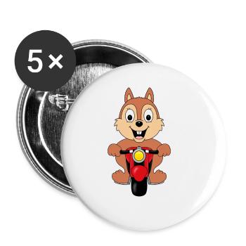 EICHHÖRNCHEN - MOTORRAD - BIKER - TIER - Buttons groß 56 mm (5er Pack) - Weiß - Vorne