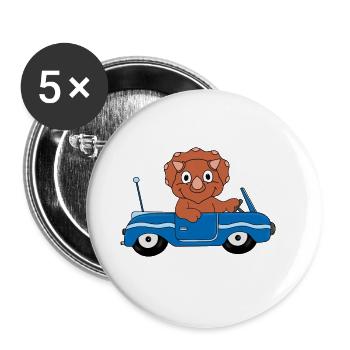 DINO - DINOSAURIER - AUTO - TIER - TIERISCH - Buttons groß 56 mm (5er Pack) - Weiß - Vorne