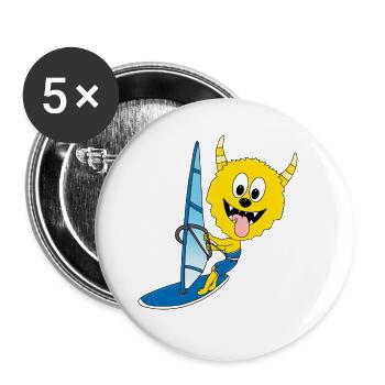 WINDSURFER - MONSTER - SURFER - WASSERSPORT - Buttons groß 56 mm (5er Pack) - Weiß - Vorne