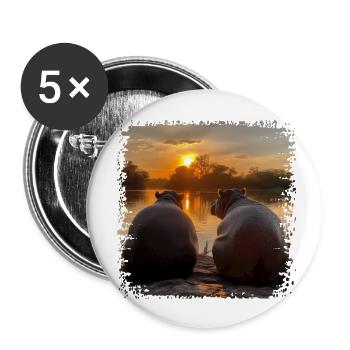 Two hippos enjoying the sunset - Buttons large 2.2''/56 mm (5-pack) - white - Front