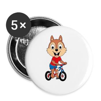 EICHHÖRNCHEN - FAHRRAD - RAD - RADFAHRER - Buttons groß 56 mm (5er Pack) - Weiß - Vorne