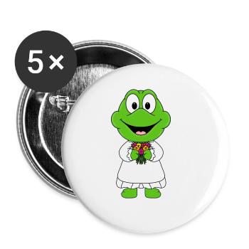 BRAUT - HOCHZEIT - HEIRATEN - FROSCH - KRÖTE - Buttons groß 56 mm (5er Pack) - Weiß - Vorne
