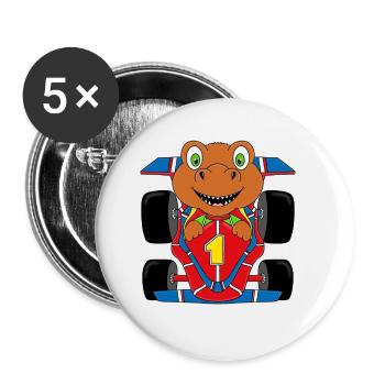T-REX - DINOSAURIER - AUTO - RENNFAHRER - DINO - Buttons groß 56 mm (5er Pack) - Weiß - Vorne
