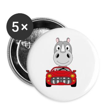 AUTO - NASHORN - CABRIO - TIER - TIERISCH - Buttons groß 56 mm (5er Pack) - Weiß - Vorne