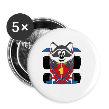 WASCHBÄR - RENNFAHRER - AUTO - RENNAUTO - TIER - Buttons groß 56 mm (5er Pack) - Weiß - Vorne
