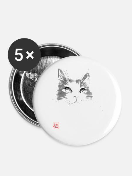 Katzengesicht - Buttons groß 56 mm (5er Pack) - Weiß