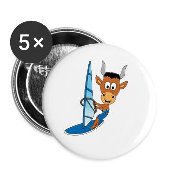 WINDSURFEN - SURFEN - STIER - BULLE - TIER - Buttons groß 56 mm (5er Pack) - Weiß - Vorne