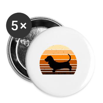 Bassett Hound Dog Lover Silhouette Vintage Sunset - Lot de 5 grands badges (56 mm) - blanc - Devant