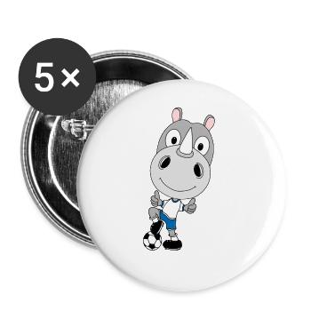 FUßBALL - SPORT - NASHORN - TIER - KIND - BABY - Buttons groß 56 mm (5er Pack) - Weiß - Vorne