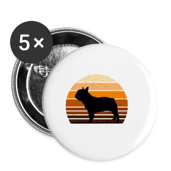 Amoureux du Bouledogue Français Silhouette Vintage Coucher de Soleil - Lot de 5 grands badges (56 mm) - blanc - Devant
