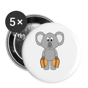 KOALA - TIER - KOFFER - AUSWANDERER - REISE - Buttons groß 56 mm (5er Pack) - Weiß - Vorne