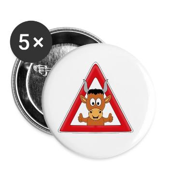 ACHTUNG STIER - BULLE - TIER - TIERISCH - GUT - Buttons groß 56 mm (5er Pack) - Weiß - Vorne