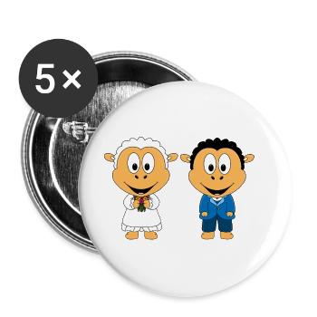 SCHAFE - BRAUT - BRÄUTIGAM - HOCHZEIT - LIEBE - Buttons groß 56 mm (5er Pack) - Weiß - Vorne
