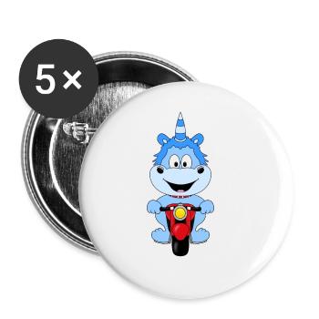 EINHORN - MOTORRAD - BIKER - KIND - BABY - FUN - Buttons groß 56 mm (5er Pack) - Weiß - Vorne