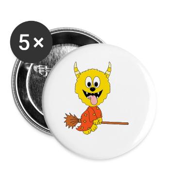MONSTER - HEXE - KIND - BABY - HEXENBESEN - Buttons groß 56 mm (5er Pack) - Weiß - Vorne