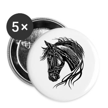 Bel étalon avec une élégante crinière ondulante - Lot de 5 grands badges (56 mm) - blanc - Devant