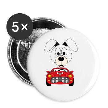AUTO - HUND - TIER - KIND - BABY - AUTOFAHRER - Buttons groß 56 mm (5er Pack) - Weiß - Vorne