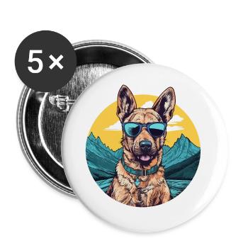 Berger allemand cool avec des lunettes de soleil - Lot de 5 grands badges (56 mm) - blanc - Devant