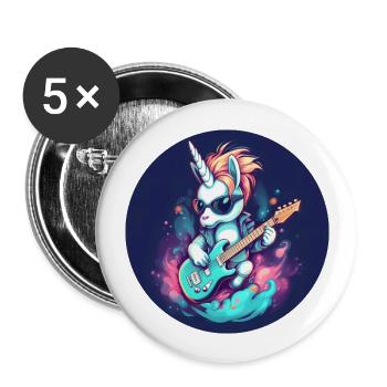 Coole Einhorn-Gitarren-Rocker - Buttons groß 56 mm (5er Pack) - Weiß - Vorne