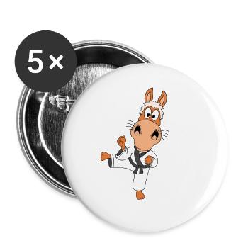 SPORT - KAMPFSPORT - JUDO - KARATE - PONY - PFERD - Buttons groß 56 mm (5er Pack) - Weiß - Vorne