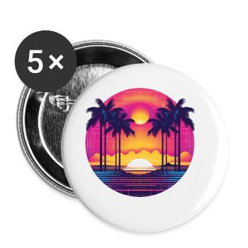 Summer Beach Sea Palm Trees Holiday Vintage Retro - Buttons large 2.2''/56 mm (5-pack) - white - Front