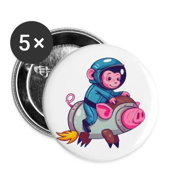 Schwein und Affe als Astronauten - Buttons groß 56 mm (5er Pack) - Weiß - Vorne