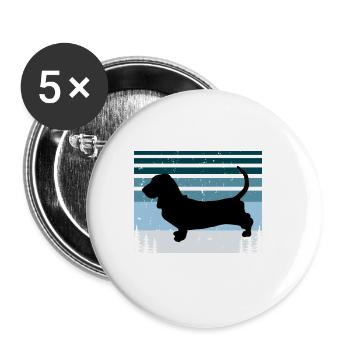 Bassett Hound Dog Lover Silhouette Vintage Sunset - Lot de 5 grands badges (56 mm) - blanc - Devant