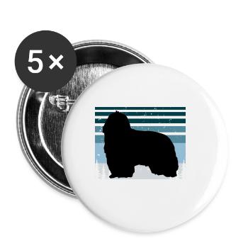 Collie barbu amoureux des chiens Silhouette Vintage Coucher de soleil - Lot de 5 grands badges (56 mm) - blanc - Devant
