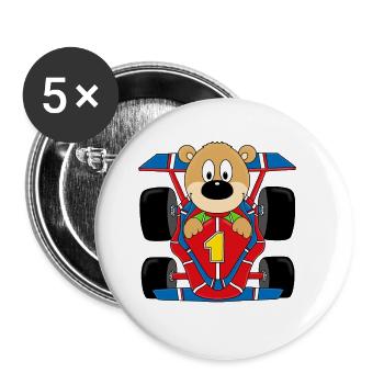 TEDDY - BÄR - RENNFAHRER - AUTO - MOTORSPORT - Buttons groß 56 mm (5er Pack) - Weiß - Vorne