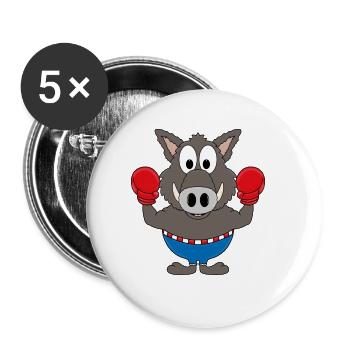 BOXER - SPORT - WILDSCHWEIN - TIER - TIERISCH - Buttons groß 56 mm (5er Pack) - Weiß - Vorne