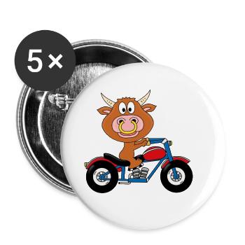 BULLE - STIER - KUH - RIND - MOTORRAD - BIKER - Buttons groß 56 mm (5er Pack) - Weiß - Vorne