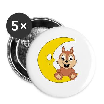 MOND - EICHHÖRNCHEN - TIER - KIND - BABY - Buttons groß 56 mm (5er Pack) - Weiß - Vorne