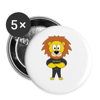 SECURITY - BODYGUARD - LÖWE - TÜRSTEHER - TIER - Buttons groß 56 mm (5er Pack) - Weiß - Vorne