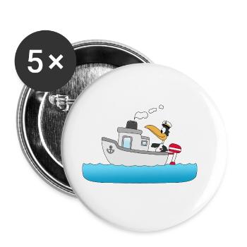 KAPITÄN - BOOT - SCHIFF - PINGUIN - MEER - Buttons groß 56 mm (5er Pack) - Weiß - Vorne