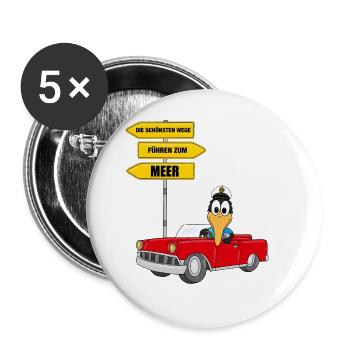 DIE SCHÖNSTEN WEGE FÜHREN ZUM MEER - PINGUIN - Buttons groß 56 mm (5er Pack) - Weiß - Vorne