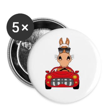 PFERD - CABRIO - AUTO - PONY - AUTOFAHRER - FUN - Buttons groß 56 mm (5er Pack) - Weiß - Vorne