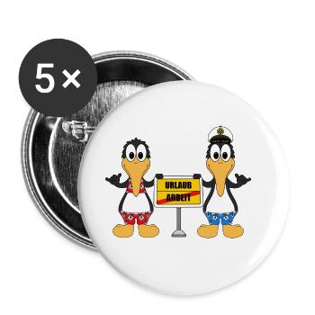 PINGUINE - URLAUB - SHAKA - LUSTIGE VÖGEL - Buttons groß 56 mm (5er Pack) - Weiß - Vorne
