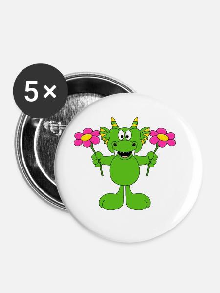 BLUMEN - LIEBE - DRACHE - GESCHENK - GARTEN - Buttons groß 56 mm (5er Pack) - Weiß