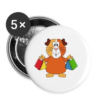 SHOPPING - MEERSCHWEINCHEN - EINKAUFEN - TIER - Buttons groß 56 mm (5er Pack) - Weiß - Vorne